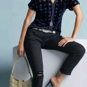 CAbi #3387 Slim Boyfriend Jeans Black Ripped Knee Distressed Straight Stretch 0